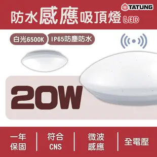 【大同】TATUNG 海頓 LED 防水感應吸頂燈 20W 微波感應 全電壓 IP65 白光 旋轉座 (5折)