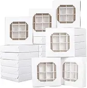 20pcs Chocolate Boxes Packaging White Sweet Boxes Pie Box with Viewing Window and Divider for Chocolate Sweet Assortment 16-Compartments Quick Assemble Sampler Boxes