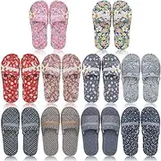 Chuarry 10 Pairs Floral Cotton House Slippers for Guest Women Washable Indoor Cotton Slippers Comfortable Soft Open Toe Slippers Portable Foldable Slippers for Hotel Travel Airplane Spa, 2 Sizes, As