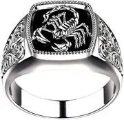 [LRGKMCWTOB] Scorpion Cameo Obsidian Ring for Men Natural Obsidian Stone Solid 925 Sterling Silver Scorpion Design Ring for Men Scorpion Gothic Biker Retro Handmade Luxury Men Ring