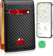 Smart Wallet for Men with Tracker for Apple Find My App Upgrade Replacement for AirTag Wallet Bifold Card Holder Wallet with Gift Box Rechargeable Battery(Not For Android), Black & Orange, 1