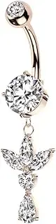 [Pierced Owl] 14GA 316L Stainless Steel CZ Crystal Triple Marquise Leaf Dangling Belly Button Ring