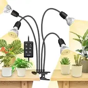 SANSI LED Horticultural Lamp with Timer 4/8/12H, 600W Full Spectrum Plant Grow Light Equivalent with 4 E27 Plant Bulbs for Growing and Germinating Seedlings Indoor Plants