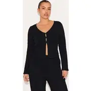 Plus Black Textured Long Sleeve Top, Black