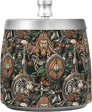 Viking Colorful Vintage Pattern Steel Home Ashtray with Lid for Indoor Outdoor Patio Table, Cool Smokeless Ash Tray Sets for Cigar Decor
