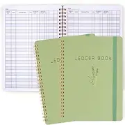 Utron Budget Planner, 2PCS Ledger Book, 5.8" x 8.3" Beige Accounting Ledger Book, Spiral Design Ledger Book for Business or Personal Bookkeeping, Tracking Money in and Out (Green)