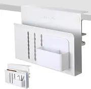 LUKETURE Desk Side Storage, Steel Side Desk Organizer, No Drill Laptop Holder, Clamp on Laptop Mount with Pen Holder, Table Hanging Storage for Home Office, Fits Flat Edge Tables 0.3" to 2.8"