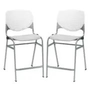 Home Square Plastic Counter Stool in White/Light Gray - Set of 2