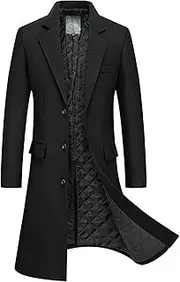 [UNeedVog] Mens Long Padded Trencoat, Woolen Slim Fit Business Jacket Coats, Thermal Overcoat
