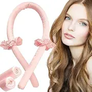 Heatless Hair Curling Rod Headband for Long Hair, K KISHOMY No Heat Hair Curler Rollers Set can Sleep in Overnight, Satin Curl Ribbon Hair Wrap with Scrunchie and Hair Clips to Get Natural Waves, Pink