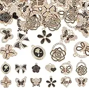 SUNNYCLUE 1 Box 48 Pieces 12 Styles Rhinestone Pendants Black Enamel Pendant Alloy White Shiny Flower Love Butterfly Bow Pendant for Jewellery Making Charms DIY Key Chain Arm, Enamel