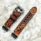 Brown Orange Embossed Handmade Leather Band Strap for Fitbit Versa 3 4 & Sense 2