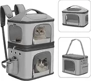 HOVONO Detachable Double Pet Carrier Backpack for Cats and Small Dogs, Cat Travel Carrier for 2 Cats, Perfect for Traveling/Hiking/Camping, Grey