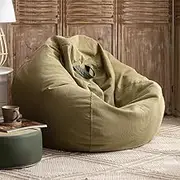 Corduroy Bean Bag Chairs for Adults/Kids (No Fillers) Washable Ultra Soft Bean Bag Cover for Organizing Plush Toys Bean Bag for Bedroom Playroom Rec Room Furniture(Tea Green,100cm Empty Cover)