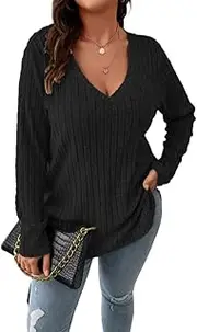 [RQQJRR] Women's Plus Size Long Sleeve Shirts for Women Lightweight Crew Neck Casual Ribbed Knit Tunic Tops
