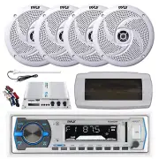 Pyle Bluetooth Marine Radio, Cover, Antenna,Amp w/Kit, 4x 6'' 240W White Speaker