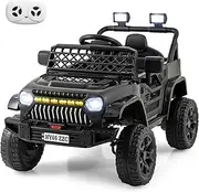 HONEY JOY 12V Kids Ride on Car Jeep, Dual Motor Toddler Electric Vehicle w/Parental Remote, 3 Speeds, LED Lights & Music Player, Spring Suspension Ride on Toys for 3+ Years (Black)