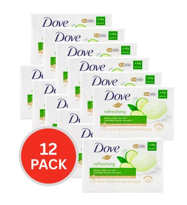 Dove 90g Beauty Cream Bar Refreshing With Cucumber And Green Tea Scent 12 x 4...