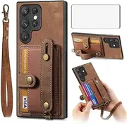[Asuwish] Mobile Phone Case for Samsung Galaxy S23 Ultra 5G Case with Glass Film Screen Protector and Hand Strap Ring Stand Card Slot Foldable Leather Wallet S23Ultra 23S S 23 23Ultra Mobile Phone Case
