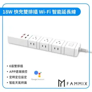 【FAMMIX 菲米斯】18W雙排插Wi-Fi智能延長線(6插4埠USB+Type C PD快充)_Rainbow 3C