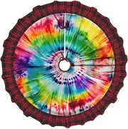 [VPPUR] Tie Dye Hippies Print Xmas Tree Skirt Santa Xmas Decor Holiday Party 48''36''30''Christmas Tree Skirt