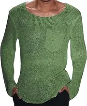 [Gsywaipei] Mens Solid Long Sleeve Knitted Pullover Classic Crewneck Male Knit Sweater Lightweight Slim Knitwear Sweaters, Green, XL