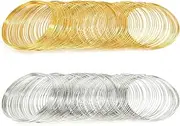 Memory Beading Wire, 200 Loops Jewelry Wire for Bracelet Necklace, DIY Craft (Gold, Silver)