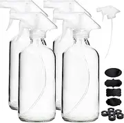 Youngever 4 Pack 480ml Empty Glass Spray Bottle,16 Ounce Clear Glass Spray Bottle for Essential Oils with Extra Durable Trigger Sprayers