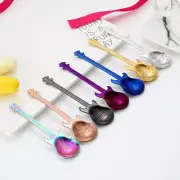 Stainless Steel Guitar Shaped Teaspoon, Coffee Dessert Spoon Flatware, 7 Colours