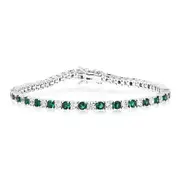 Sterling Silver Rhodium Plated 3mm White And Emerald Green Cubic Zirconia 19cm Bracelet