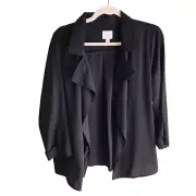 14th & Union Open Blazer Large Women's Black Collared Lightweight 3/4 Sleeve