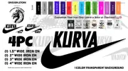 4 PC KURVA Swoosh Iron-On – (1.5" Wide to 4" Wide) HTV Iron ON