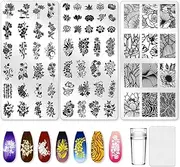 beinkmake 3Pcs Vintage Floral Nail Stamping Plate Set Flower Leaves Bamboo Nail Stamp Templates French Line Tip Nail Stamp Plates Rose Metal Reusable Tools with Stamper Scraper for Manicure Printing