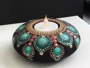 Mandala Dotted Tea Light Candle Holder. Extremely Pretty Design. Hand Made