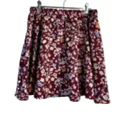 Dotti Size 12 Maroon Floral Flower Mini Swing Skirt Pull-up Casual Summer Spring