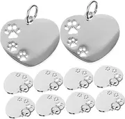 HAPINARY 10pcs Heart Shaped Dog Id Tags Blank Stainless Steel Pet Name Tags with Hollow Paw Pattern for Dogs Cats Puppies and Kittens Engravable Pet Identification