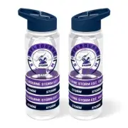 NRL Clear Tritan Drink Bottle 650ml - Melbourne Storm - 4 Wrist Bands