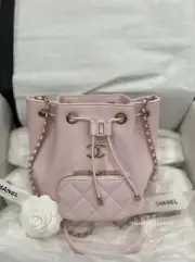 22P Chanel Small Business Affinity Rose Clair Pink GHW Drawstring Buckle Bag