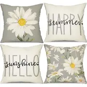 Summer Pillow Covers 18x18 Set of 4 Watercolor 18" x 18" (Pack of 4) Grey