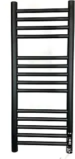 Greened House Black Electric Heated Towel Rail 300mm W x 720 H with Built in Timer Matt Black Energy Efficient