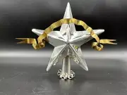 VINTAGE GALVENIZED METAL SILVER STAR TREE TOPPER WITH GOLD METAL BANNER 5.5"