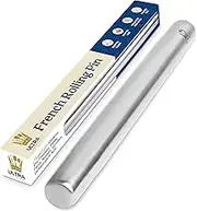 Ultra Cuisine Professional French Rolling Pin for Baking - 15.75" Smooth Stainless Steel Metal and Tapered Design Best for Fondant, Pie Crust, Cookie and Pastry Dough - Baker Roller by