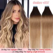 Russian Smooth Tape In 100% Real Human Hair Extensions Skin Weft Invisible Thick