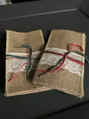 Set of 4 Burlap Lace Utensil Holders Silverware Cutlery Pouch Fork Spoon Knive