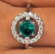 1,50 Ct Round Natural Emerald Diamond Ring14K solid white gold