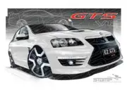 HSV VE II GTS HERON WHITE RED BADGE A3 FRAMED PRINT (V188)