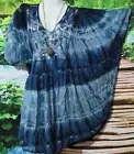 + SIZE BOHO PEASANT NAVY BLUE TIE DYE TUNIC TOP KAFTAN FITS 12- 26 164CMS
