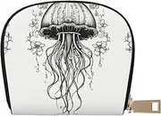 [JEJEA] Jellyfish Pattern Print Credit Card Holder Wallet, Small Card Holder Wallet with Zipper,Leather Card Holder, White, One Size