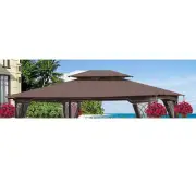 13x10 Ft Patio Gazebo Double Roof Canopy Top Replacement Brown