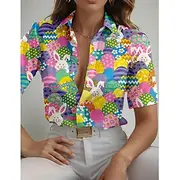 Easter Women's Shirt Graphic Animal Daily Short Sleeve Shirt Collar Regular Tops Daily Rainbow Summer Spring